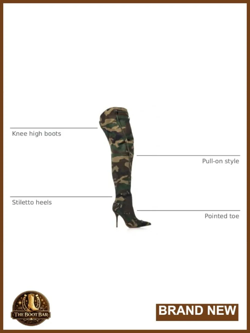 Camo Knee High Boots Pointed Stiletto Heels Pull-On Tall Boots